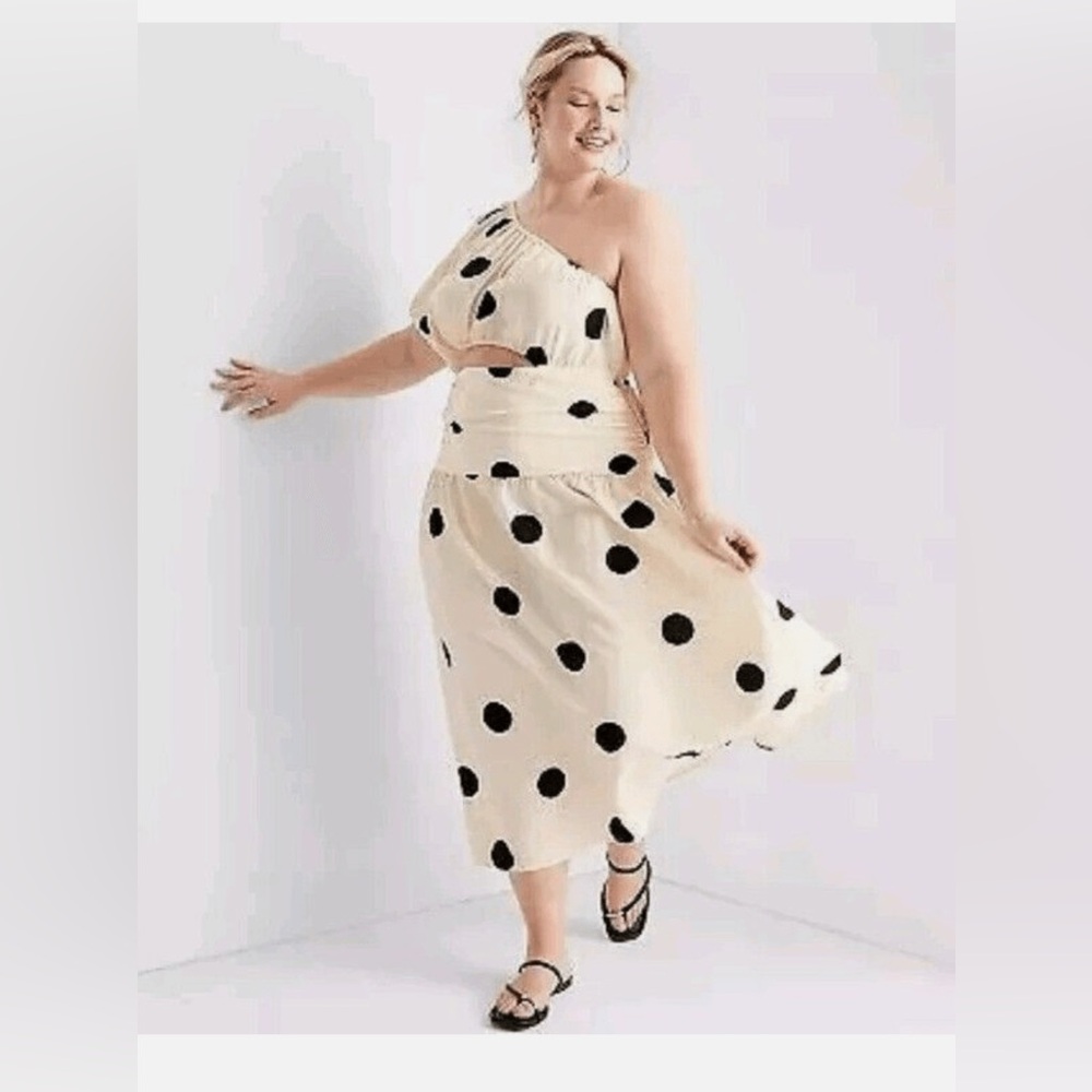 Polka Dot One-Shoulder Skirt by [Brand] - Cream and Black